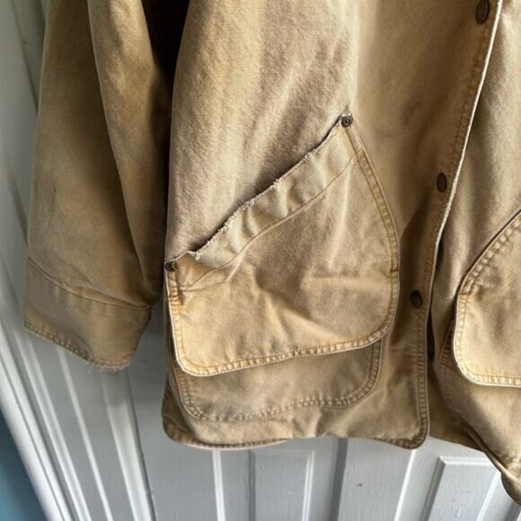 Woolrich Vintage 90s Leather Collar Wool Blanket Lined Chore Barn Coat - Picture 4 of 11